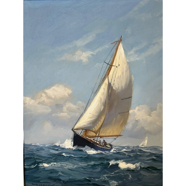Late 20th Century Seascape Oil Painting "Sailboat on the Sea" by Charles Vickery, Framed For Sale In New York - Image 6 of 12