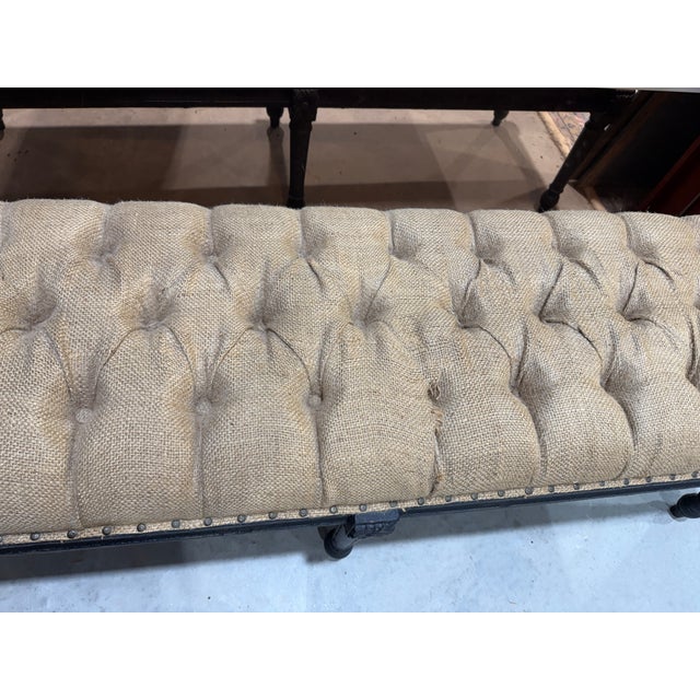 Arhaus Louis XVI style ebonized and custom upholstered bench or banquette. This piece is structurally sound, shows...