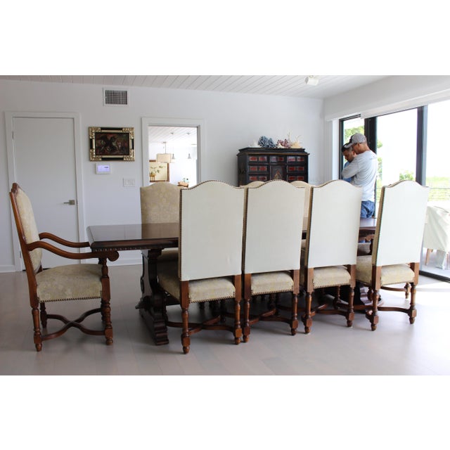Vintage Provence Collection From Bussandri Arte Louis XIV Style Fabric & Leather Dining Chairs, Set of 10, C. 2003 For Sale - Image 15 of 18