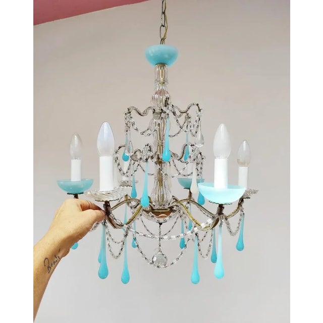 1920s Italian Roof Spider Opalina Blue Chandelier, 1920s For Sale - Image 5 of 8