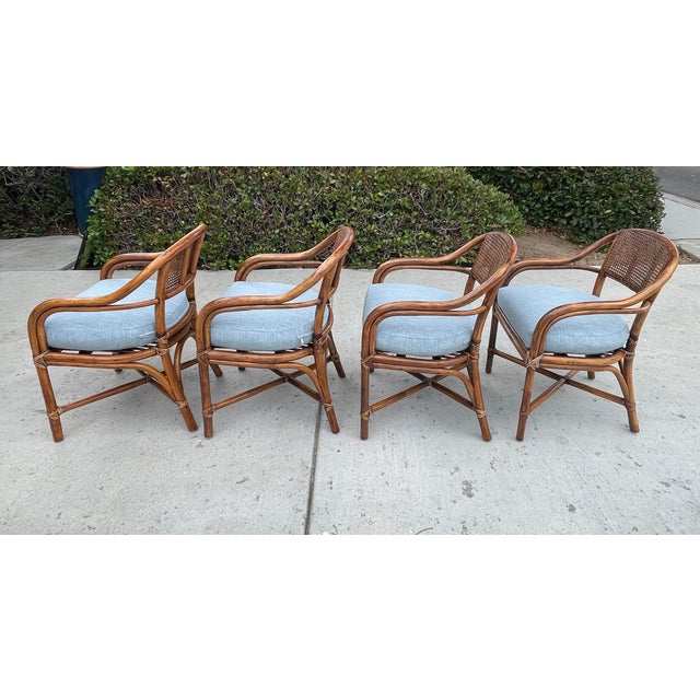 Late 20th Century 4 Authentic McGuire Vintage Rattan Cane Back Armchairs, Coastal Style For Sale - Image 5 of 14