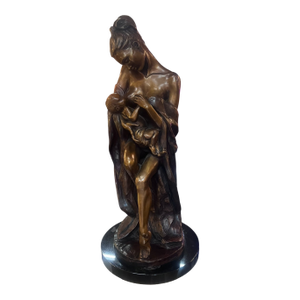 Vintage Mother and Child Heavy Bronze Sculpture by Rebecca Ghiglieri on Marble Base