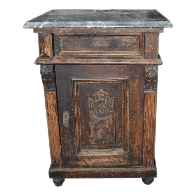 Antique German Marble Top Nightstand, 1890s For Sale