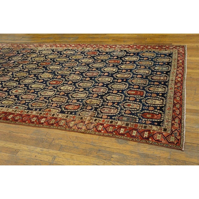 Rustic Charming Allover Design With Tinys Flowers on a Navy Background Color Antique Persian Gallery Rug For Sale - Image 3 of 7