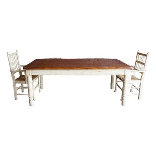 Rustic Farmhouse Dining Table and Pair of Arm Chairs For Sale