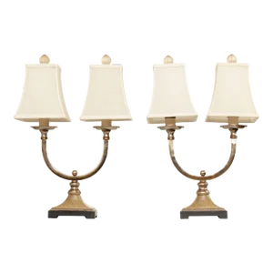 1990s Neoclassical Style Chrome Two-Light Table Lamps (E) - A Pair