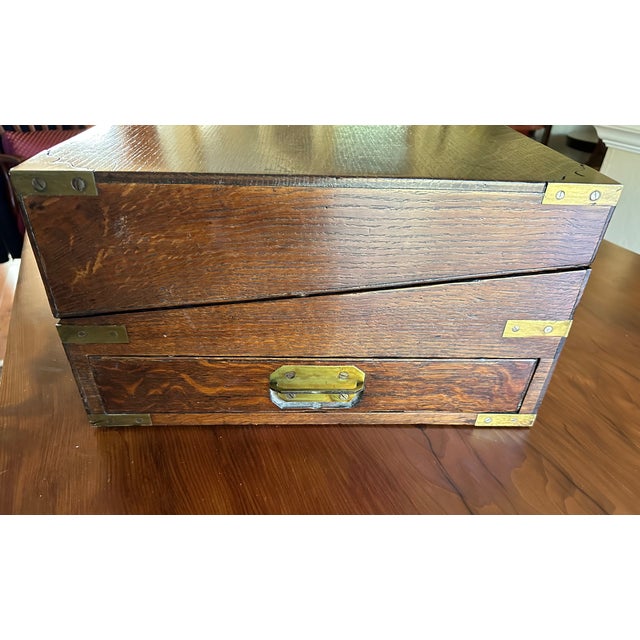 Antique Oversized Portable Oak Writing Desks With Hidden Drawer For Sale - Image 17 of 18