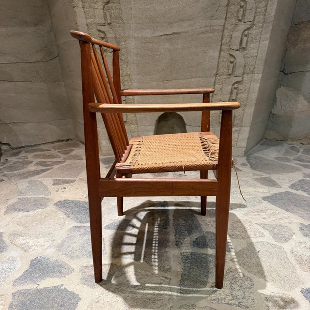 Attr Arne Vodder Solid Wood Frame Curved Spindle Backrest Woven Paper Cord For Sale - Image 10 of 15