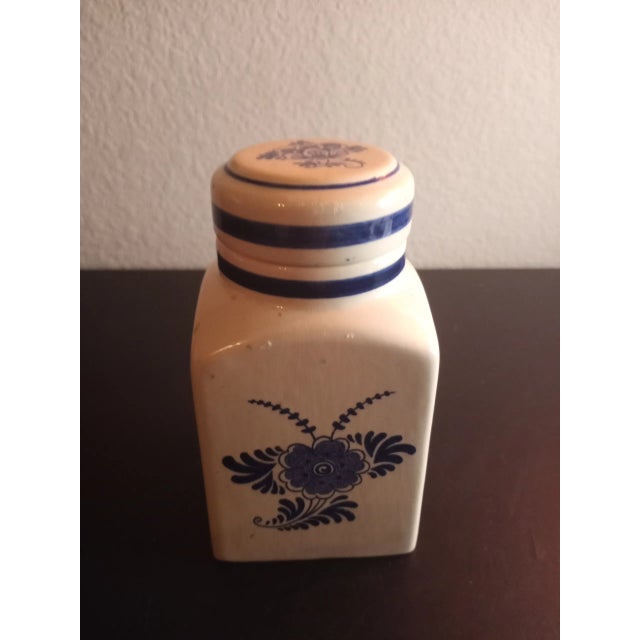This is a Hand Painted Delft Holland 5" Canister Jar Procured at auction BOX F