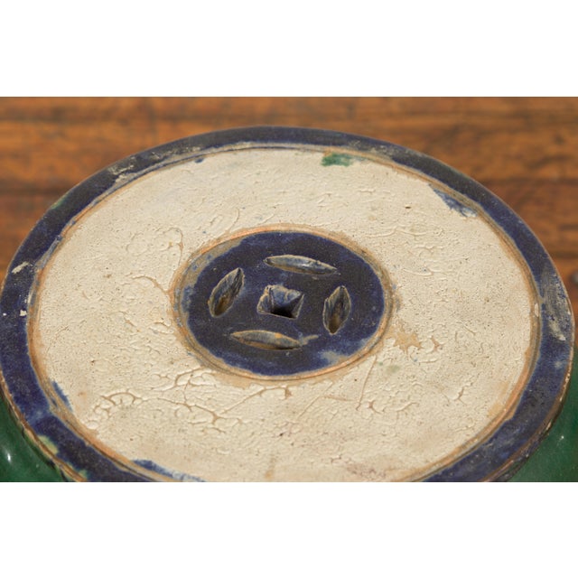 Ceramic Antique Annamese Green Glazed Ceramic Garden Seat on Shaped Base For Sale - Image 7 of 12