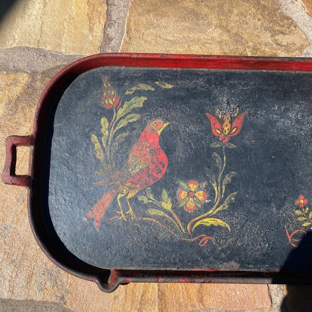 1950s 1950s Vintage Folk Painted Cast Iron Serving Tray For Sale - Image 5 of 9