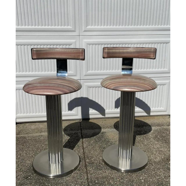 1970s Postmodern Design for Leisure Pink Bar Stools - a Pair For Sale In New York - Image 6 of 8