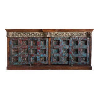 1920s Antique Rustic Farmhouse Distressed Red Blue Sideboard For Sale