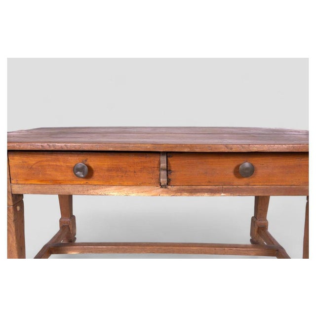 Brown Antique Rustic Wood Table with 2 Drawers For Sale - Image 8 of 10