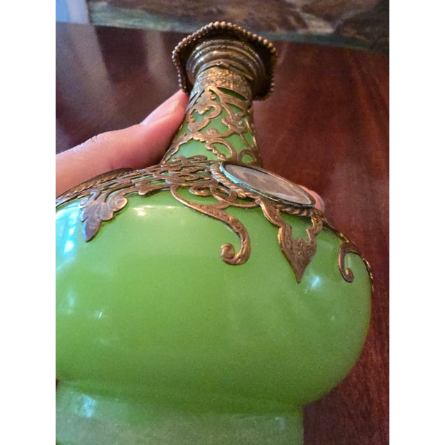 Antique Emerald Jade Green Opaline Crystal Perfume Bottle For Sale - Image 12 of 13