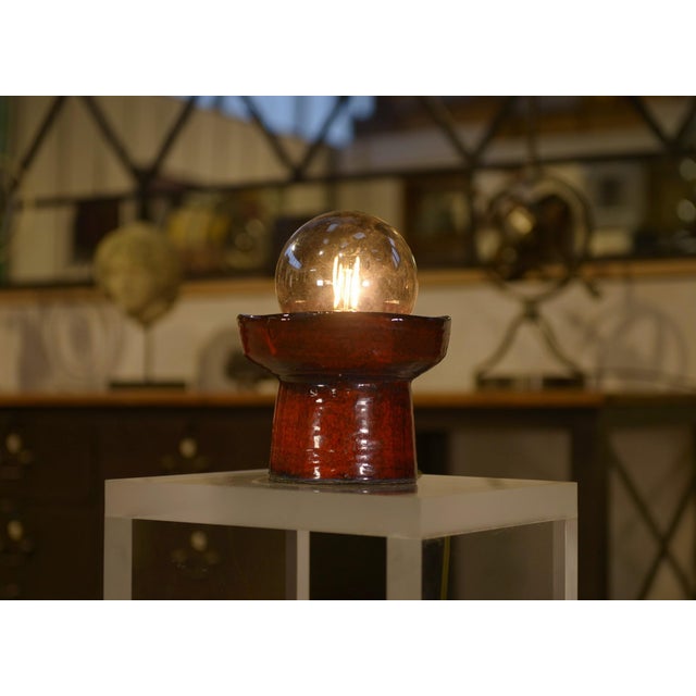 Red Red Ceramic Table Lamp by Guillerme and Chambron, 1980s For Sale - Image 8 of 9