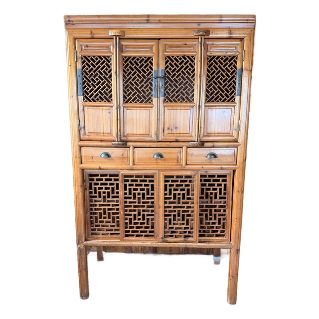 Vintage Chinese Chicken Coop Cabinet With Lattice Doors For Sale