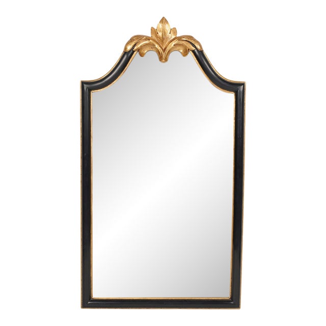 Christopher Guy Black Lacquer and Giltwood Beveled Wall Mirror 48x27 20thC For Sale