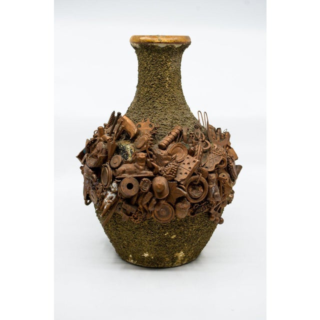 Folk Art Mixed Media Applique Ceramic Vase Chairish