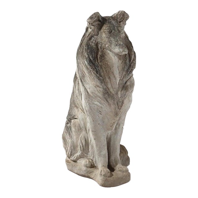 1950s Hardstone Life Sized Collie Dog Garden Statue For Sale