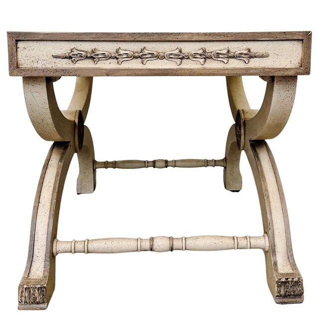 1960 Neoclassical Regency Style Burl Walnut & Painted Curule Accent Tables by Heritage - Pair For Sale In San Diego - Image 6 of 15