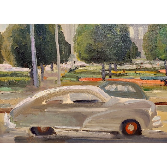 1940s Victor Arnautoff -Woman Walking Her Dog in 1948 Downtown San Francisco-Oil Painting For Sale - Image 5 of 11