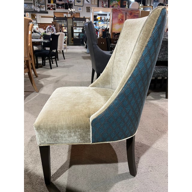 Blue and Ivory Diamond Chair For Sale - Image 4 of 4