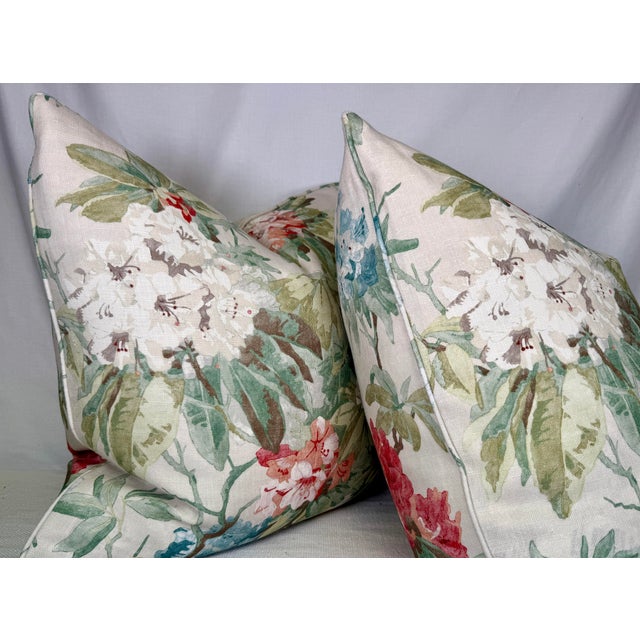 Transitional Colefax & Fowler "Mereworth" in Tomato/Olive 22" Pillows-a Pair For Sale - Image 3 of 3