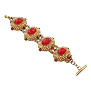 Chantal Thomass Jeweled Bracelet Pearl and Red Cabochons For Sale
