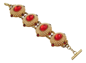 Chantal Thomass Jeweled Bracelet Pearl and Red Cabochons