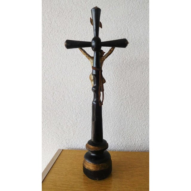 Antique Crucifix, 1800s, Wood & Porcelain For Sale - Image 3 of 6
