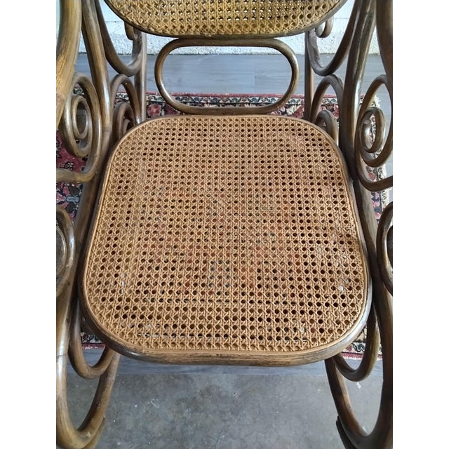 Early 20th Century Vintage Thonet Style Bentwood Cane Rocking Chair With Scrollwork For Sale - Image 5 of 14