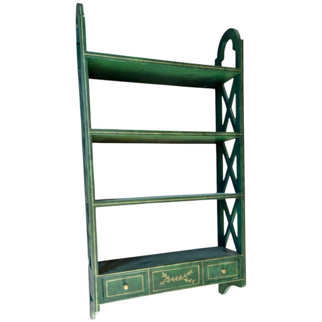 1980s Handsome Custom Made Large Green Wall-Mounted Display Shelf For Sale - Image 9 of 9