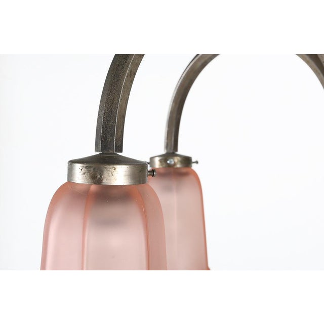 Art Deco Chandelier with Etched Pink Glass Shades, 1930s For Sale - Image 9 of 11