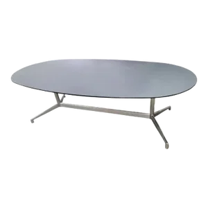 Mid Century Modern Eames Attributed Black Glass Top Chrome Base