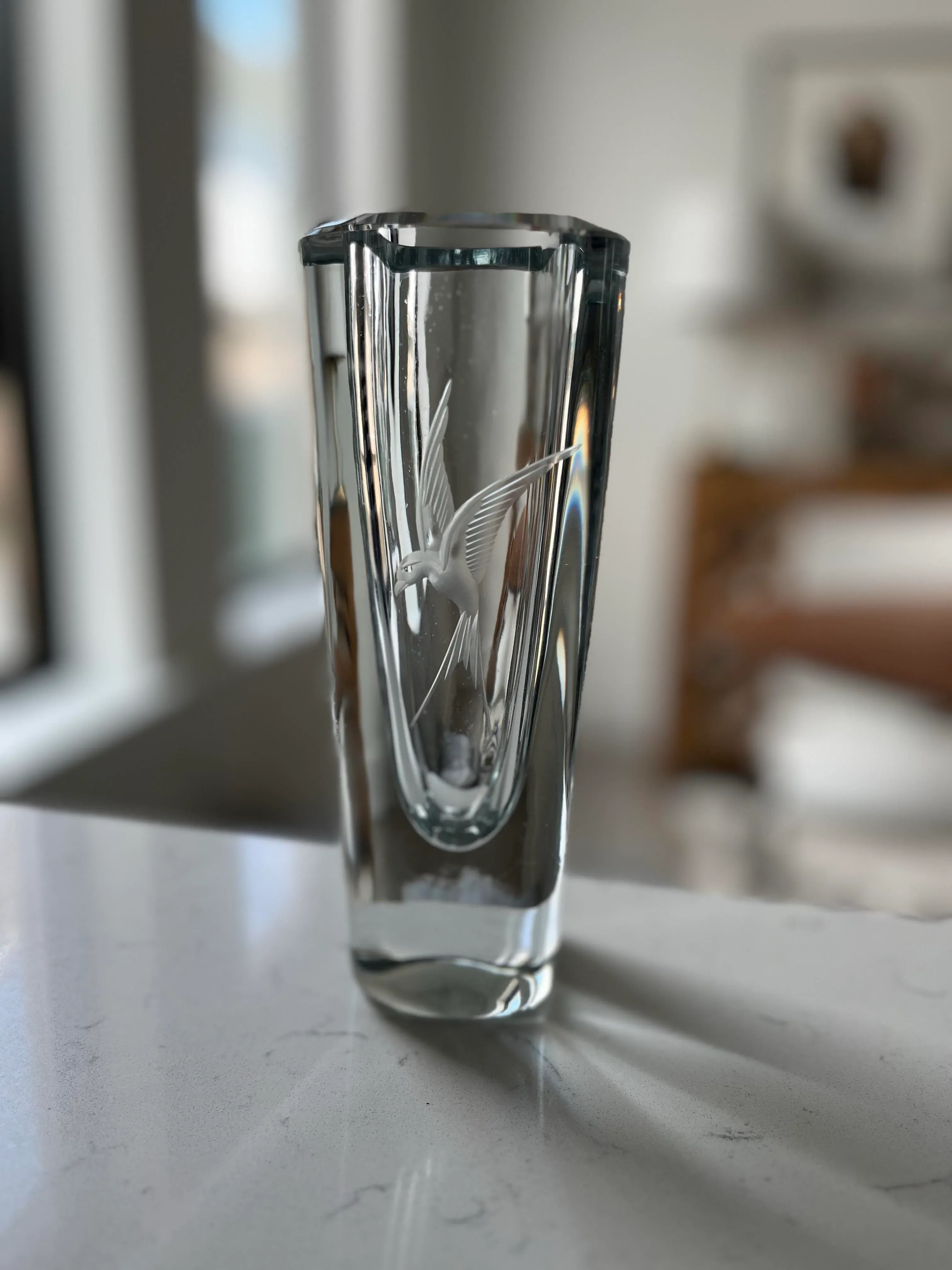 1960s Strombergshyttan Etched Hummingbird Art Glass Vase-Sweden