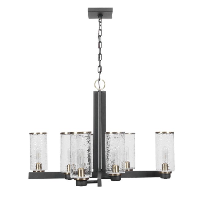 Contemporary Industrial Chandelier Black and Brass For Sale - Image 3 of 10