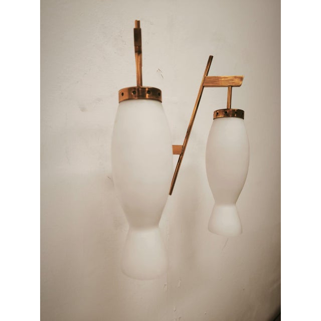 Mid-Century Modern Brass Wall Lamp with Double Opal Glass Light, 1960s For Sale - Image 3 of 14