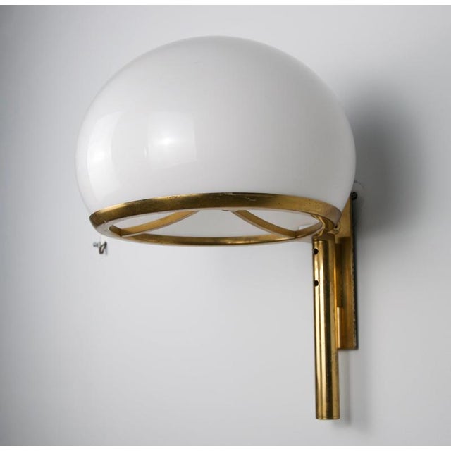 Italian Brass Wall Lamp with Opaline Acrylic Glass Dome attributed to Arteluce, 1970s For Sale - Image 9 of 18