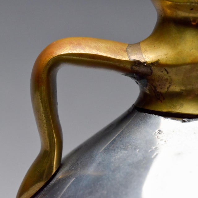 Spanish Brutalist Aluminum + Brass Jug Handled Vase Attrib to Alfonso Marquez For Sale - Image 10 of 12
