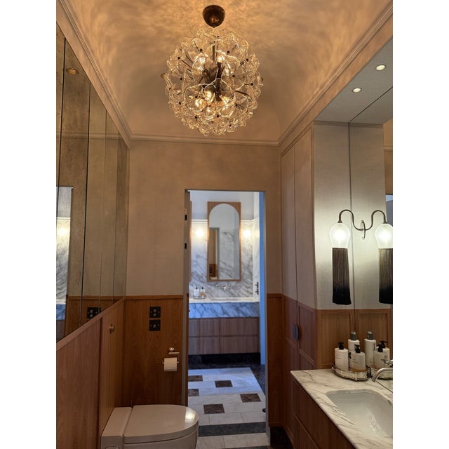 Italian Murano Glass Ball Chandelier with Floral Formed Prisms For Sale - Image 3 of 12
