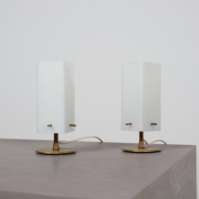 1950s Italian Opaline Glass and Brass Bedside Table Lamps, Set of 2 For Sale - Image 9 of 9