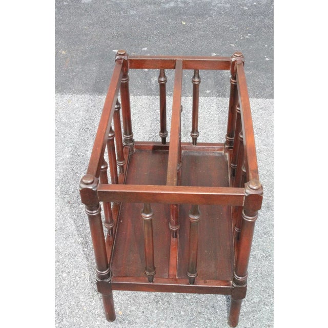 English Mid 20th Century Antique Ornate English Mahogany Magazine Rack Canterbury For Sale - Image 3 of 6