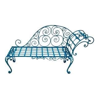 Vintage Wrought Iron Scroll Patio Chaise Lounger For Sale