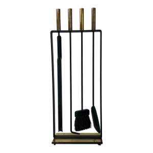 Modernist Styled After Pilgrim Mfg. Brass and Wrought Iron Fireplace Tools