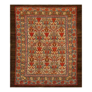 Happy and Inviting Tan Background Rustic Tribal Geometric Grid Design Antique 19th Century Persian Serab / Malayer Scatter Rug For Sale