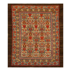 Happy and Inviting Tan Background Rustic Tribal Geometric Grid Design Antique 19th Century Persian Serab / Malayer Scatter Rug