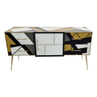 Credenza with Four Drawers and One Door in Murano Glass, 1980s For Sale