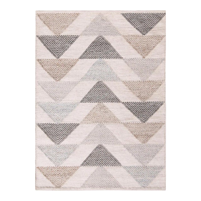 Rug & Kilim’s Scandinavian Style Geometric Cream & Gray Wool Kilim Outdoor Rug - 10'x14' For Sale