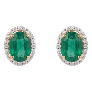 Natural 7cts Emerald & 0.43cts Diamond Earring in 14k Gold For Sale